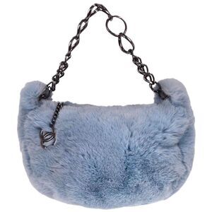 Chanel Chain Hobo Lapin Fur Blue Fur Handbag (Pre-Owned)